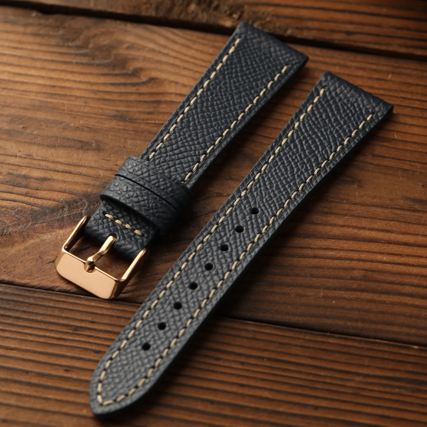 Elegant Black and Gray Handcrafted Leather Watch Strap – Premium Top-Grain French Cowhide