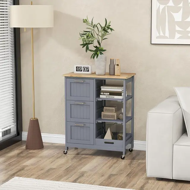 Kitchen Island with Storage, Kitchen Trolley on Wheels with Drawers & Open Shelves, Rolling Mobile Kitchen Island, Customized