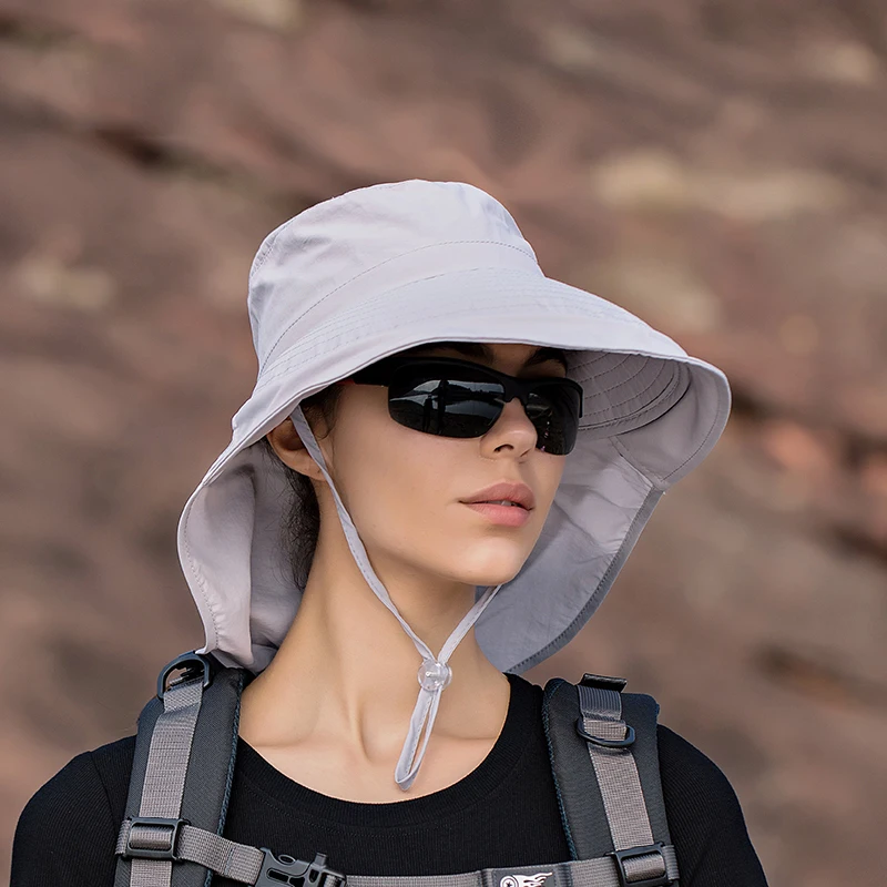 Kvinnor Stor brättad solhatt Hinkhatt Sommar Utomhusfiske Vandring UV Anti-nackskydd Sjal Visir Keps Dammössa Hatt_voghion.com