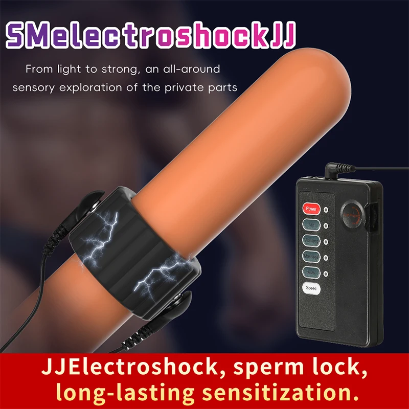 Electro Shock Silicone Penis Ring Bdsm Electric Stimulate Scrotal restraint Massage Cock Cage Masturbation Sex Toys for Men Gay