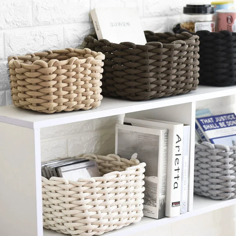 Woven Basket Cotton Rope Storage  Sundries Clothing Cosmetic Organizer Book Toy Desktop Storages Nordic Style Home Decor