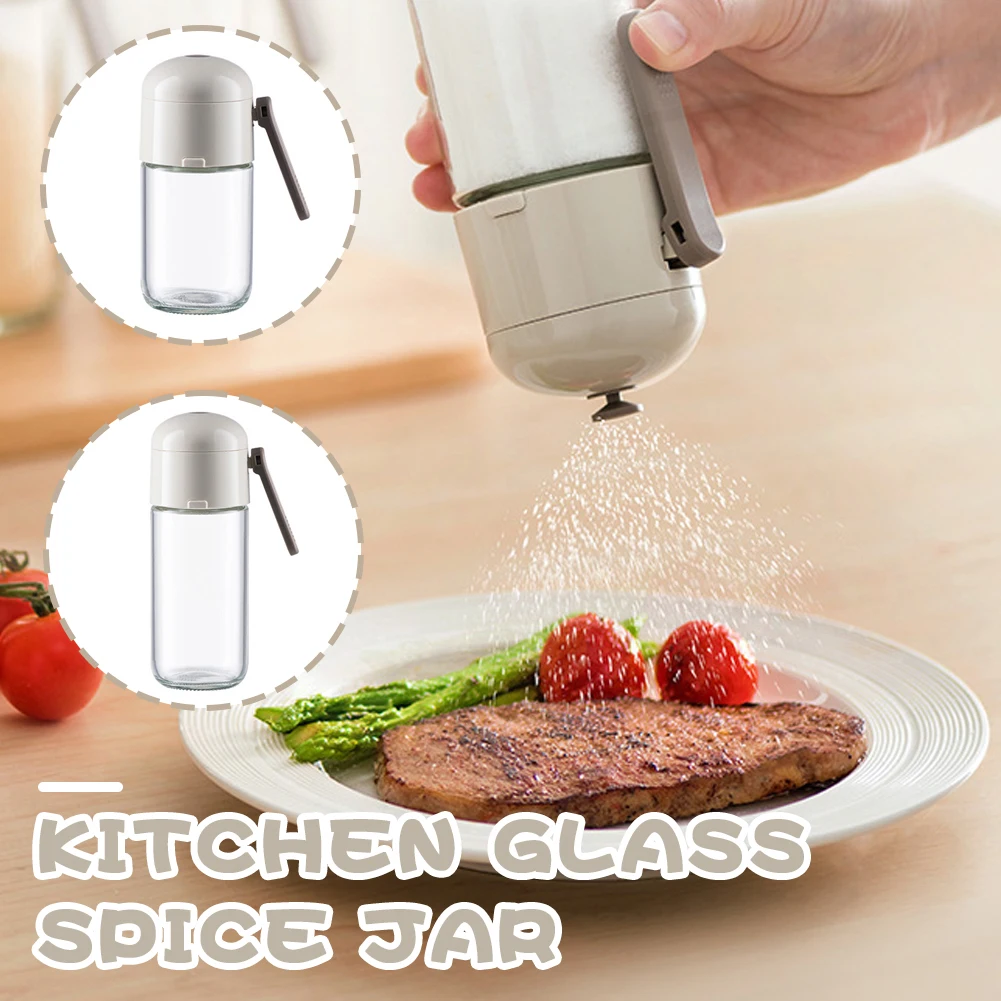 Seasoning Box Salt Shaker Stoppers Quantitative Salt Shaker Glass Seasoning Bottle Dispenser Leakproof Sealing Spice Containers Kitchen Organizer 180ml/250ml