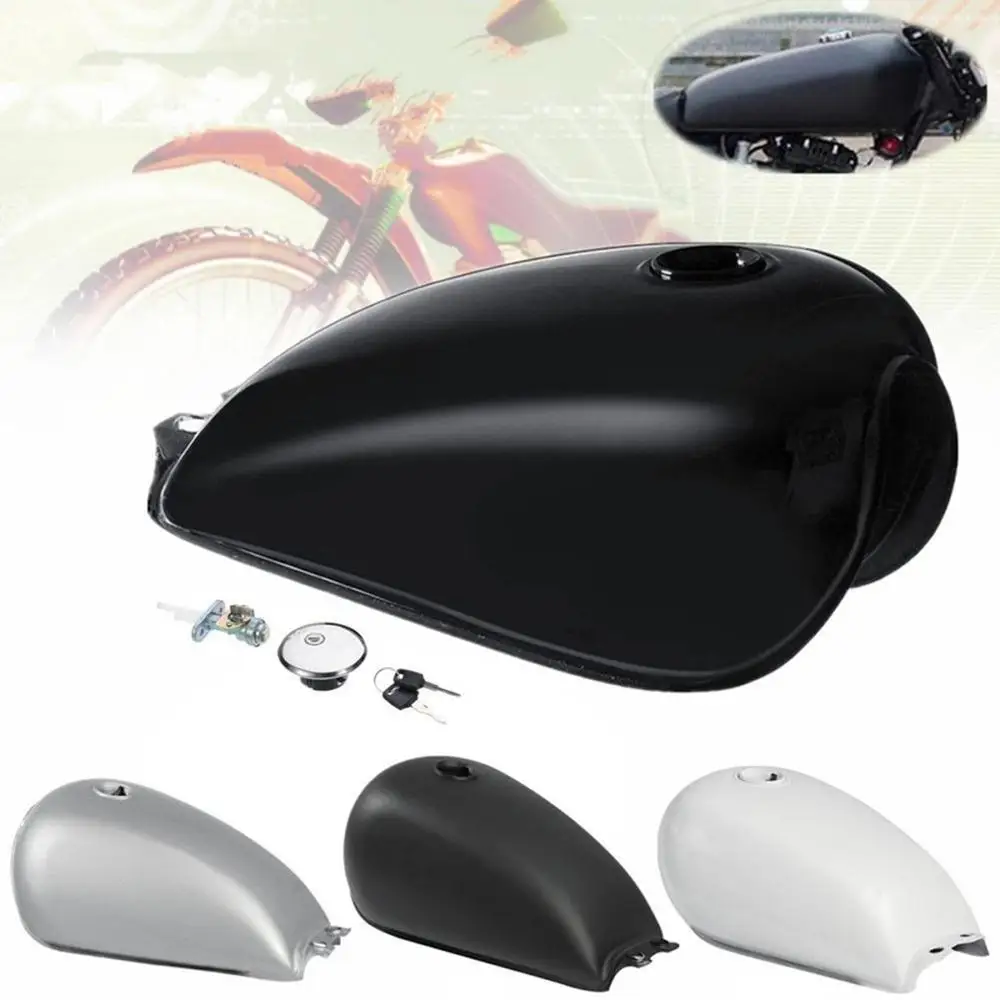 thumbnail image 2 of Universal Motorcycle Fuel Tank - Bright Black Retro 9L Gas Tank With Cap & Switch For CG125 2 of 14