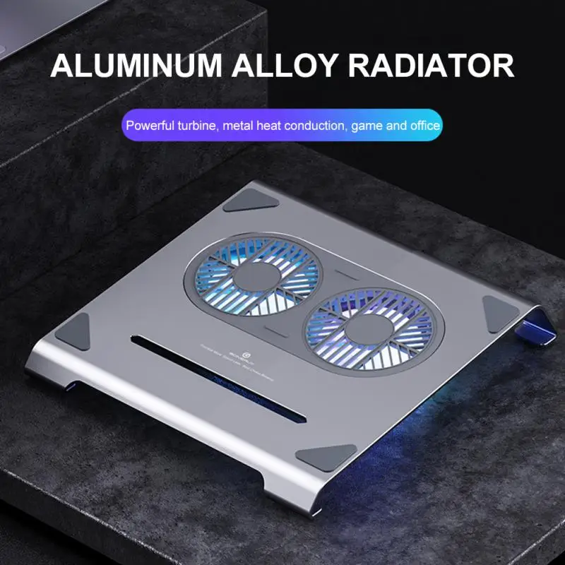 

P71F Laptop Cooler Stand Metal Dual Cooling Fan Protable Desktop Cooling Aluminum Alloy Bracket Improve Operating Efficiency