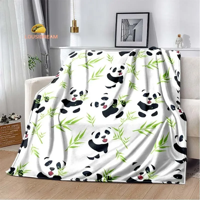 

Cute Cartoon Panda Print Flannel Warm Blanket Retro Blanket Bed Bedroom Living Room Sofa Travel Picnic Blanket Birthday Gift