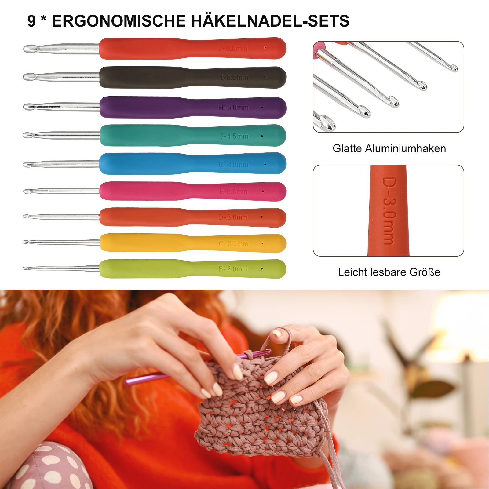 1 Set DIY-Häkelset für Anfänger, mit Wolle, Tasche, Häkelzubehör, Strickset, praktisches Häkelnadel-Set (optional) – Detail 22