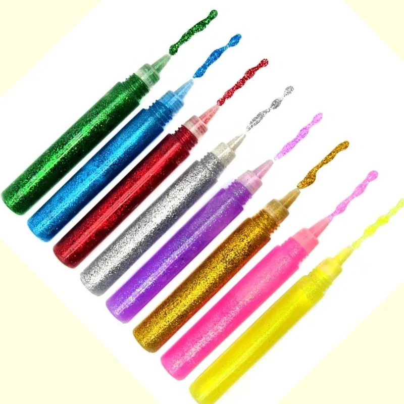 10 Colors Glitter Powder Adhesive Drawing Pigment Child Painting DIY Paper Crafts Artist Super Liquid Glue Student Stationery glitter powder glue