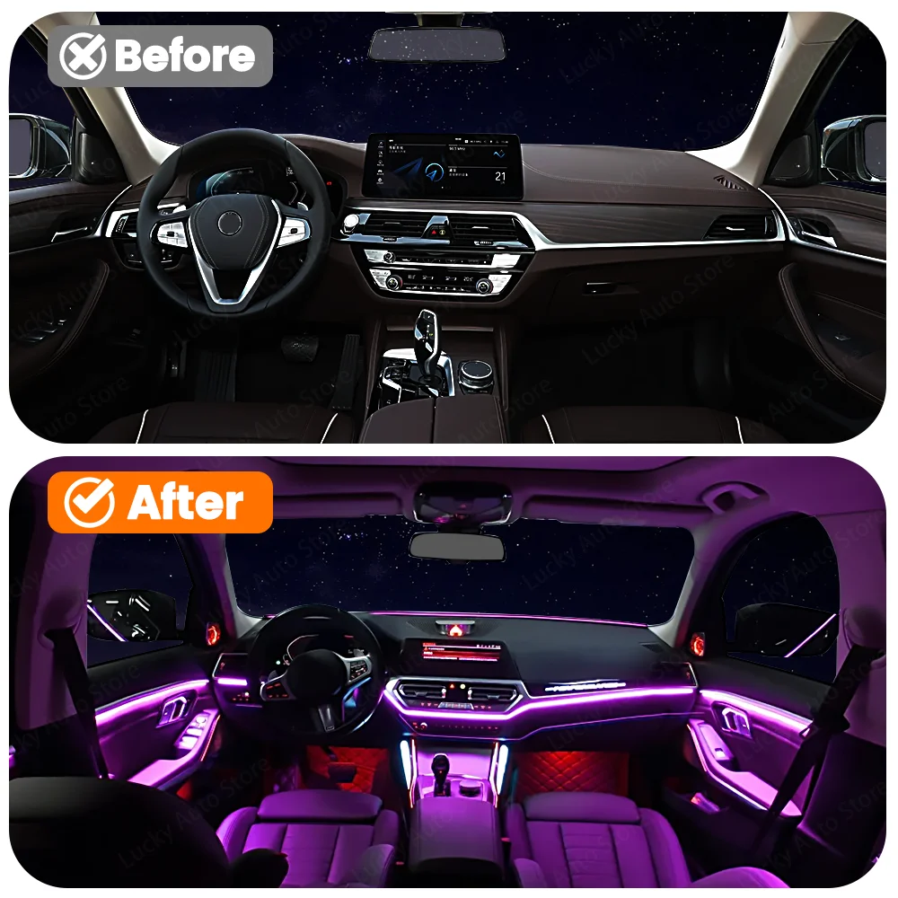 LED 조명 앰비언트 라이트 네 도어 네온 분위기 램프 인테리어 조명 풋 라이트 BMW 5 시리즈 G30 차량용 장식