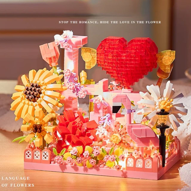 Trend Flower Basket Bouquet Building Kit Rose Bonsai Sunflowers Building  Blocks Set Blossom Particle Botanical Valentines Gifts