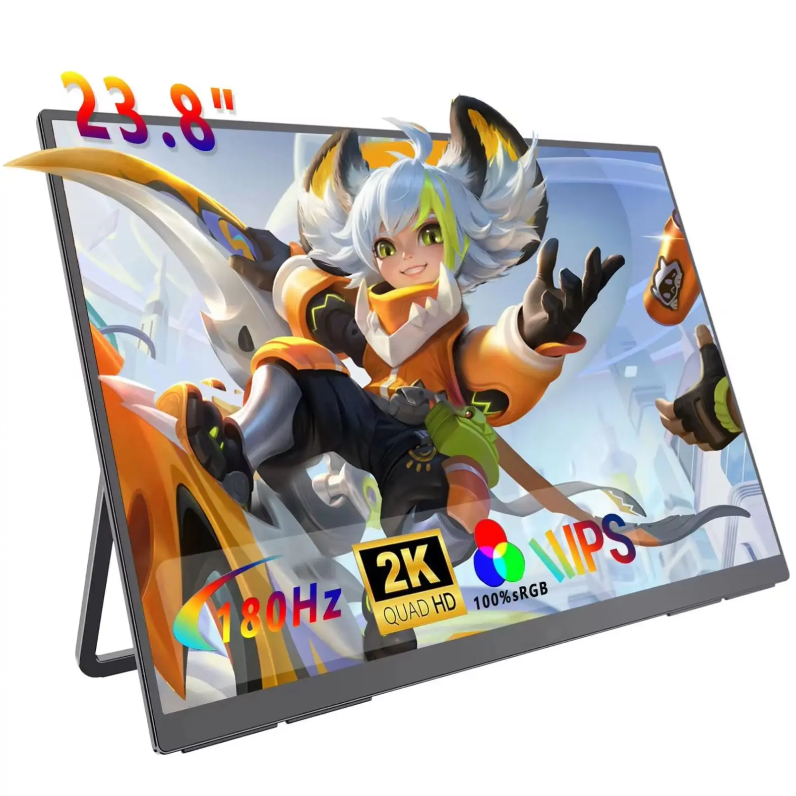 AHXJKA 23.8인치 2K 180HZ 휴대용 모니터 100%sRGB 2560*1440P IPS(노트북 전화용 Type-C 미니 HDMI 포함) PS4/5 XBox Mac PC