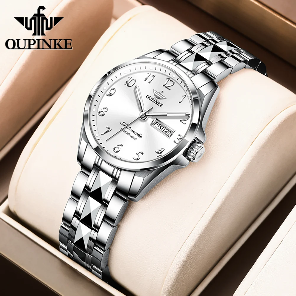 

OUPINKE Top Luxury Women Wristwatch Automatic Mechanical Waterproof Watches Sapphire Mirror Tungsten Steel Watchstrap Lady Watch
