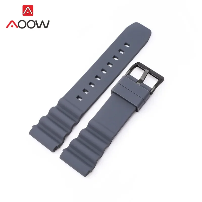Silicone Sport Strap with Stainless Steel Buckle - Waterproof Diving Rubber Watch Band Belt