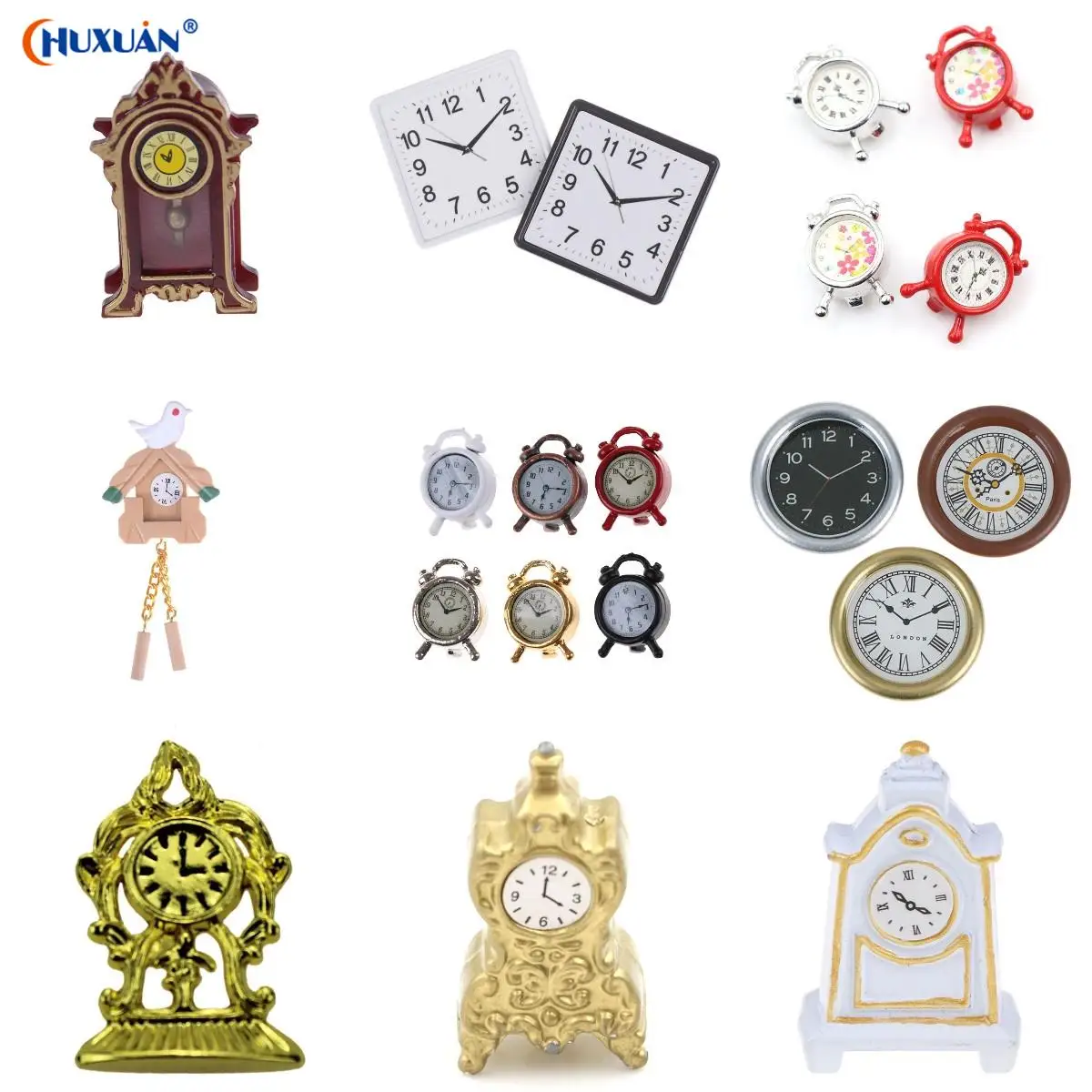 Dollhouse-1-12-Miniature-Golden-Clock-Wall-Clock-Retro-Pendulum ...