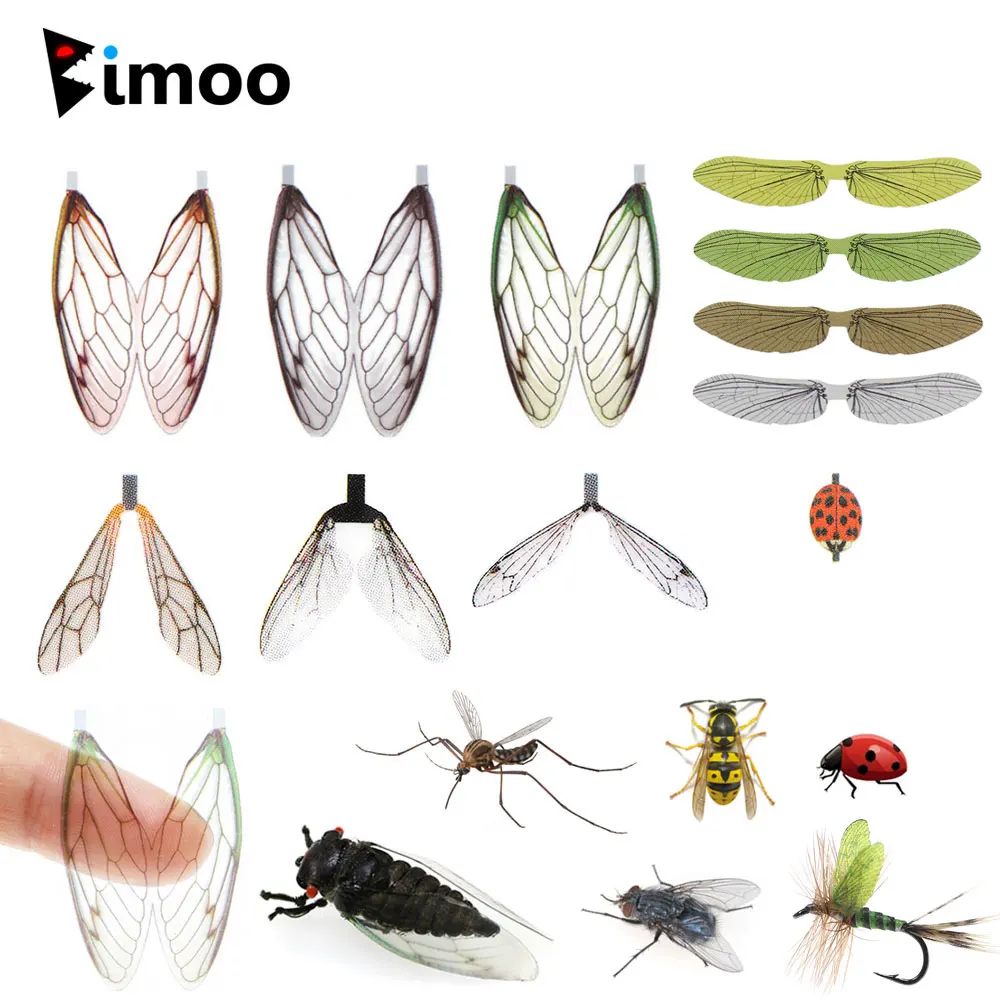 

Bimoo Pre Cut Realistic Insect Wing Fly Tying Material Stonefly Mayfly Ladybug Wasp Cicada Bottle fly For Trout Fishing Lure