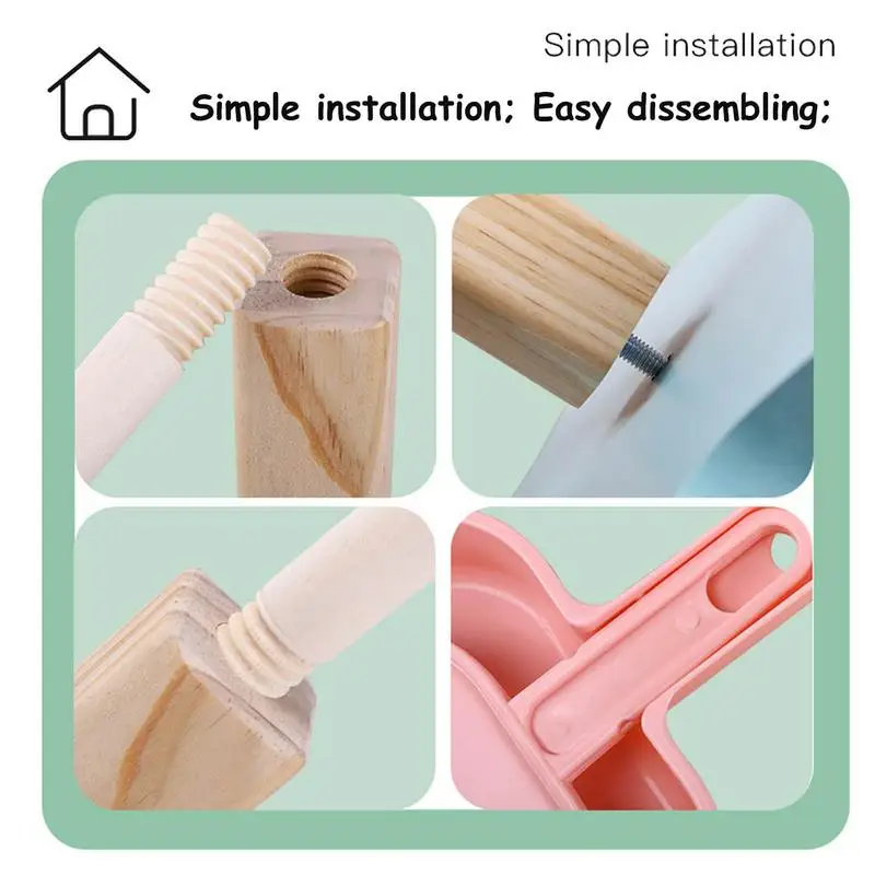 Wooden Cleaning Toys Set Detachable Cleaning Tool Includes Broom Mop Wooden Detachable Housekeeping Broom Dustpan Duster Brush 4