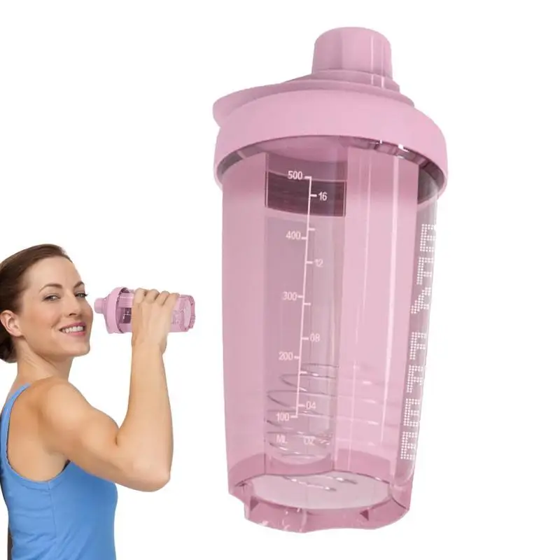 500ml Sports Shaker Bottle Whey Protein Powder Mixing Bottle Sports Fitness Water Cup With Time Marker Reusable Cups