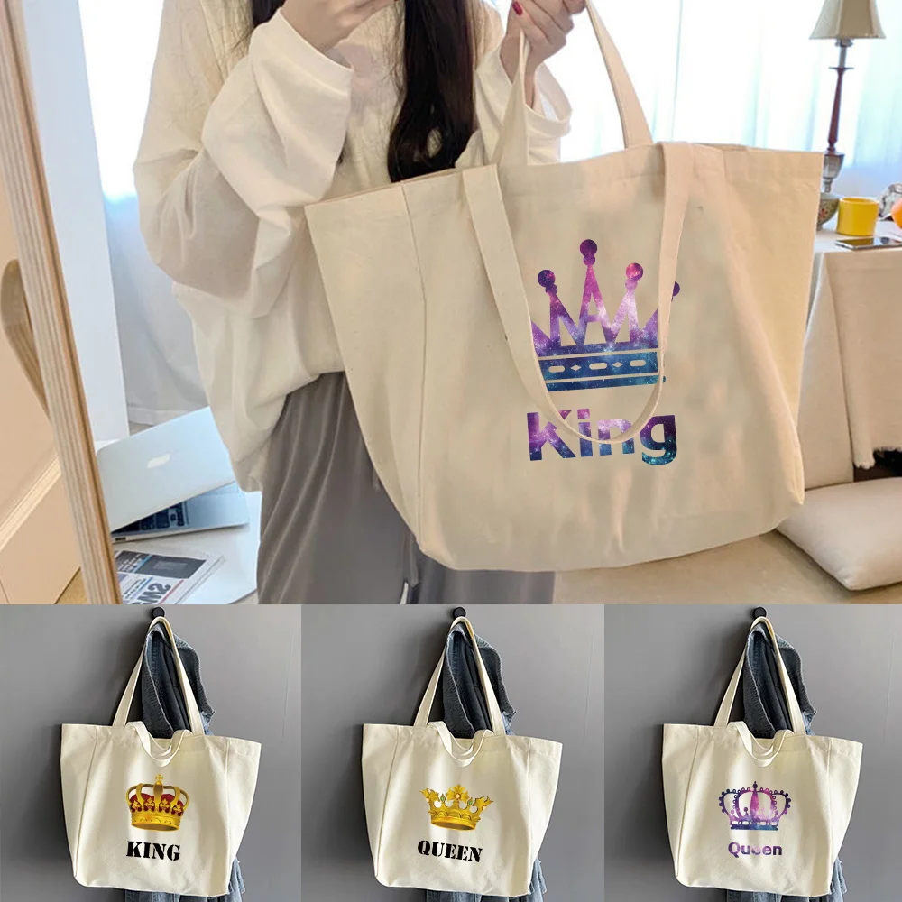 

Canvas Shoulder Bag Handbag Storage Packet Foldable Shopping Bags 2023 New Women Travel King Queen Print Casual Wild Tote Pouch