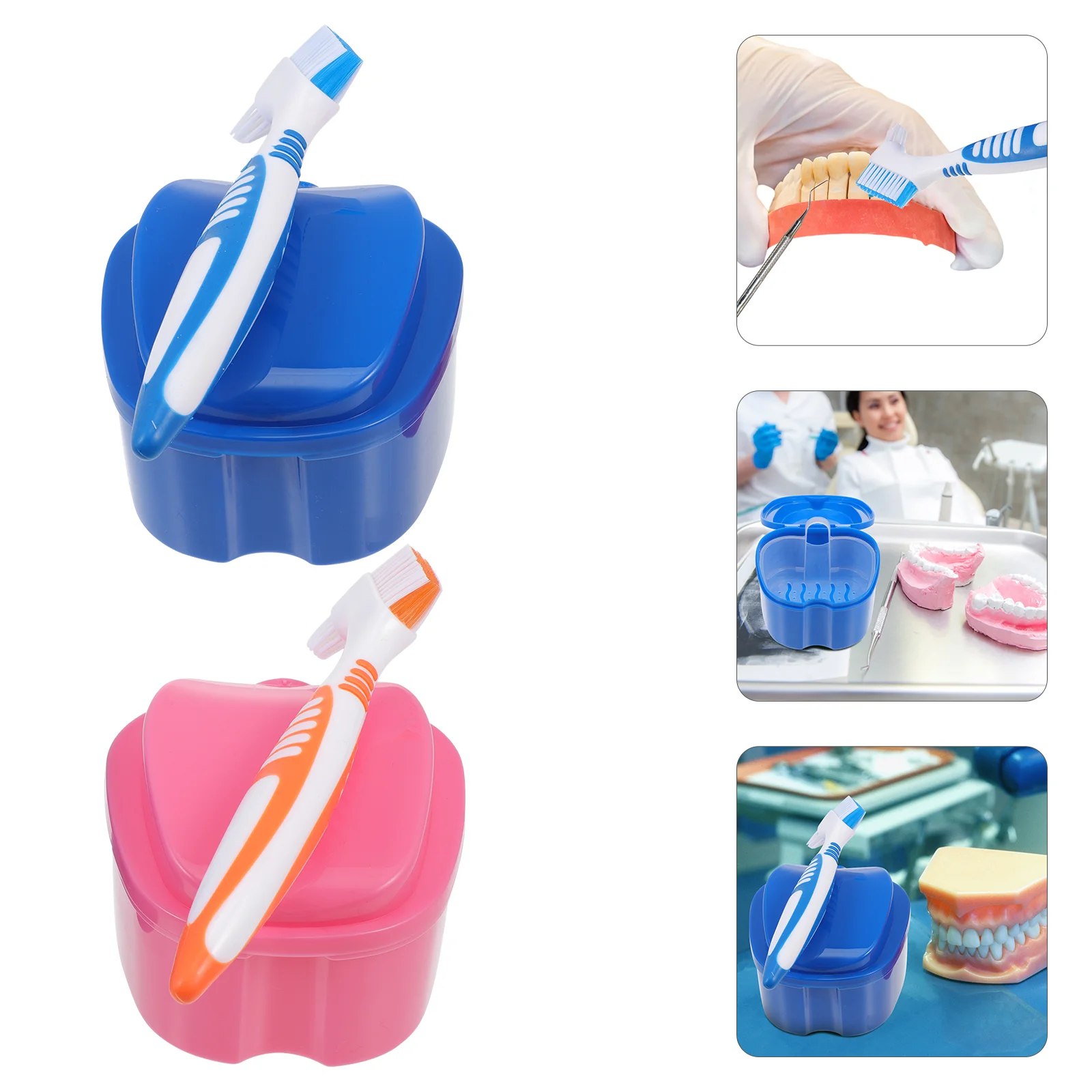 

Denture Brush Toothbrush Set Holder Container Oral Care Supplies Supple Bristle for False Cleaning Man