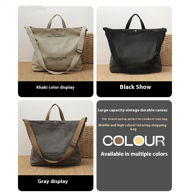 Borsa Tote Retrò in Tela Spessa alla Moda con Tracolla, Borsa Casual di Grande Capacità, Zaino a Tracolla Multiuso - immagine 4