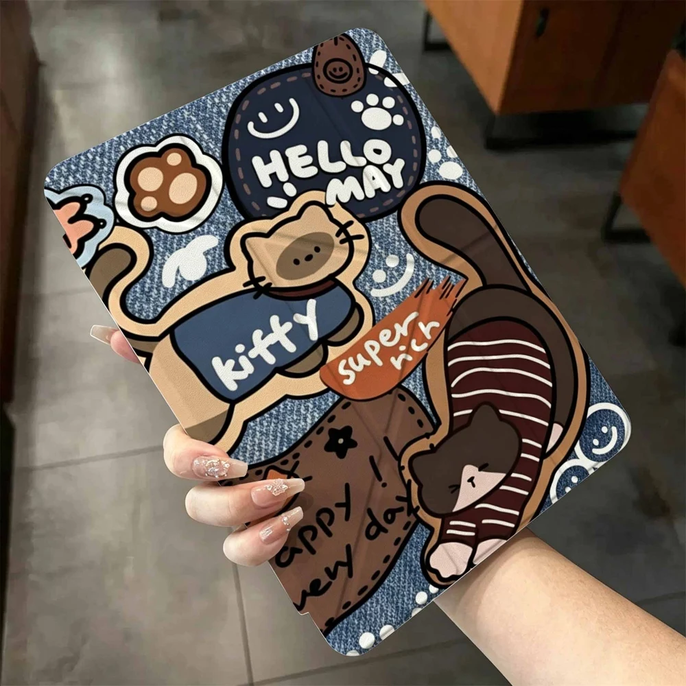 Transparent Protective Tablet Case with Pen Slot - Hello May Cats Design
