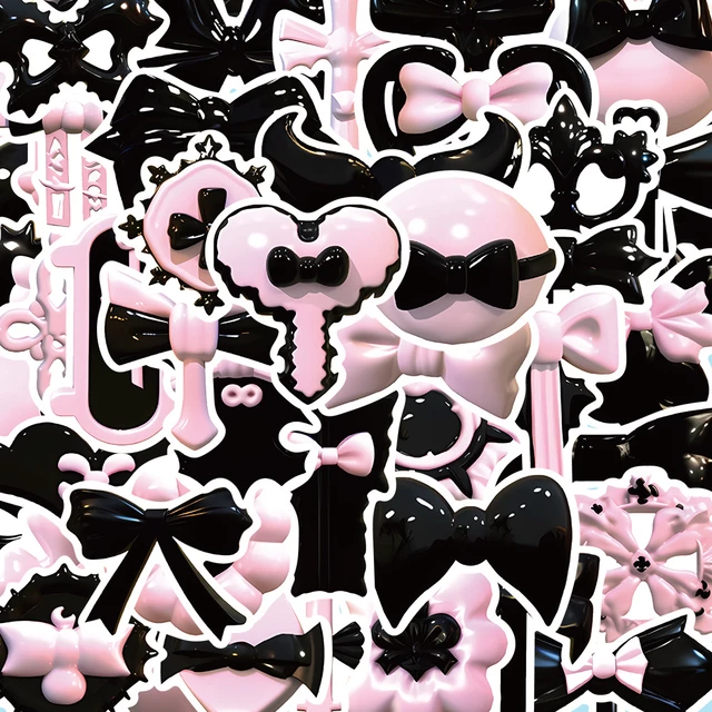 10/30/50PCS Kawaii Black Pink Bow Stickers Aesthetic Girls Decals Helmet  Notebook Car Phone Motorcycle Bike Kids Sticker DIY Toy - AliExpress