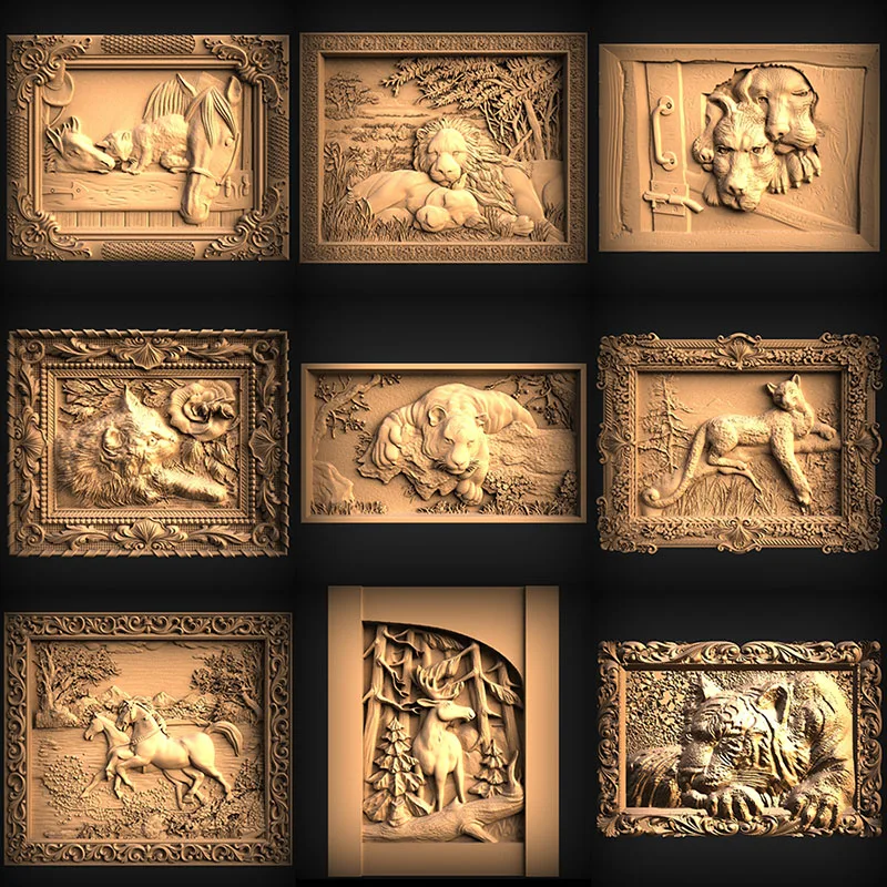 9pcs animals 3d model relief in STL format file Tiger/horse/deer/lion 3d model for CNC Router 3D Printer Artcam Aspire_02