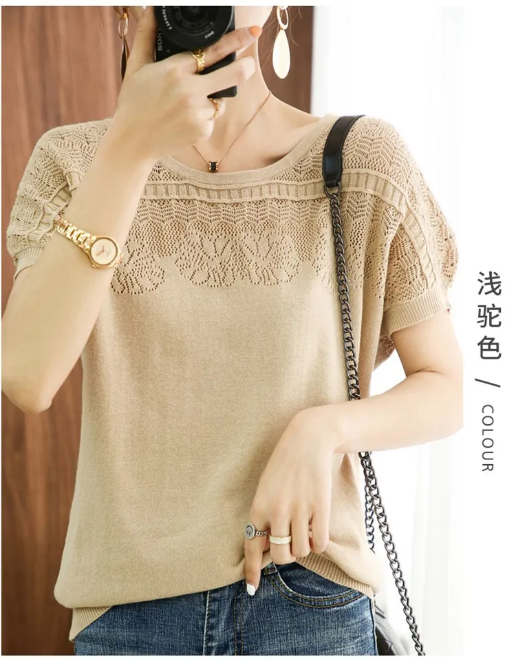 100% pure cotton short-sleeved summer new pullover vest ladies O-neck knitted loose T-shirt m free shipping for women