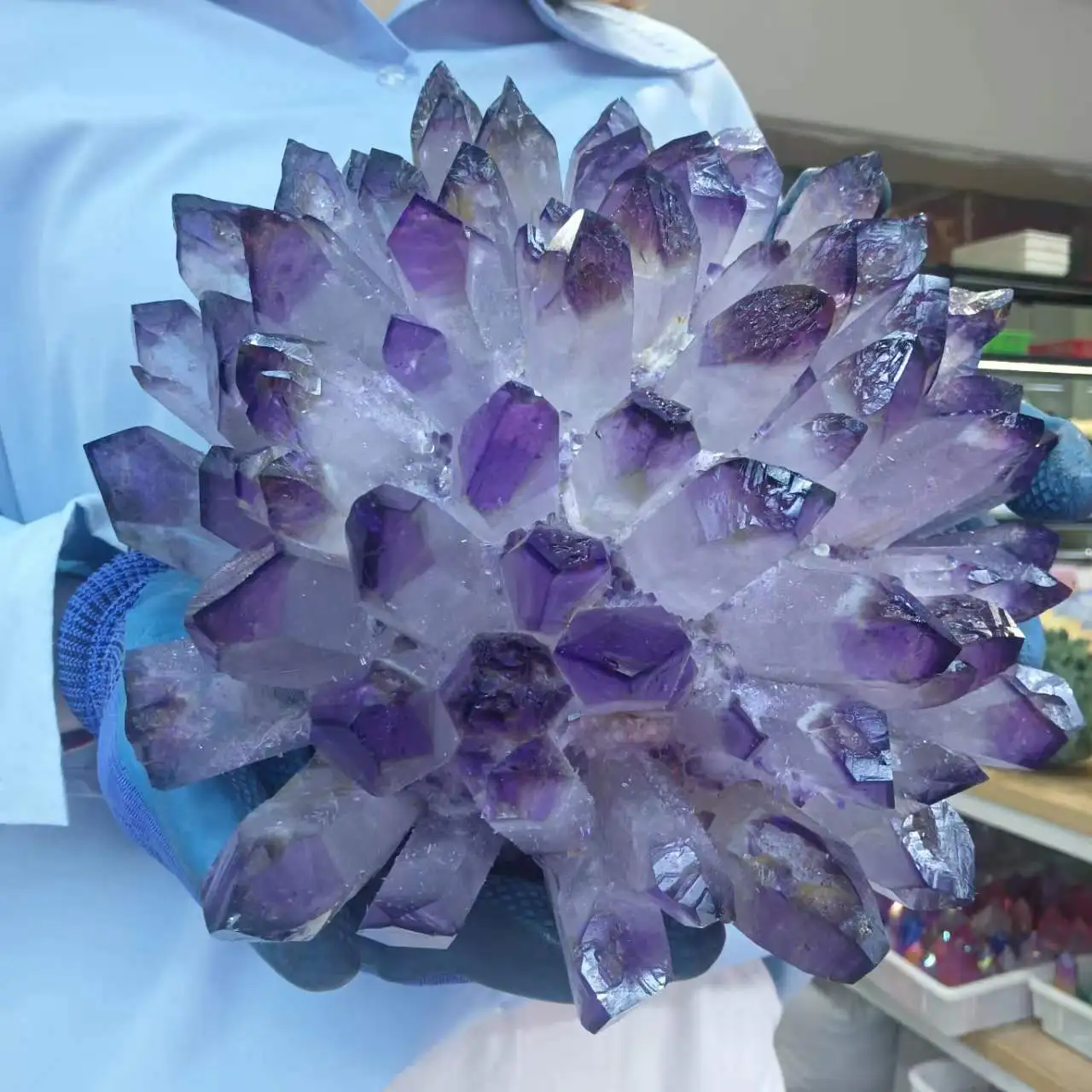 

Huge Magical Natural Purple Phantom Crystal Cluster Quartz Crystal Mineral Specimen Reiki Healing Home Office Degaussing Oer