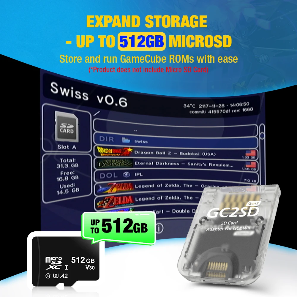 Slot Wii U Compatible Sd Cards GC2SD Gen2 SD Card Adapter For Nintendo  GameCube/Wii