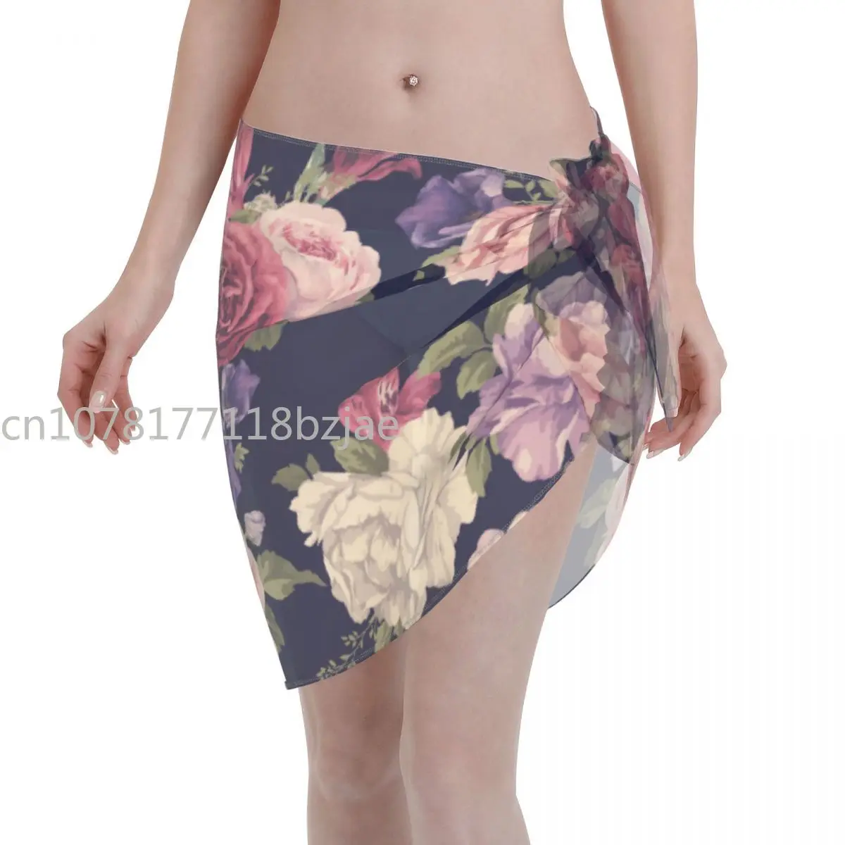 Retro Rose Sexy Women Beach Cover Up Wrap Chiffon Costumi Da Bagno Pareo Sciarpa Sarong Beach Wear Bikini Floreale Cover Up Gonna Costumi Da Bagno