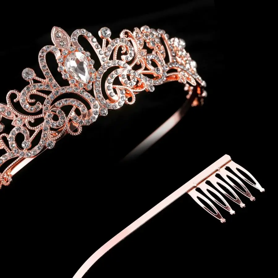 Hochzeits-Haartiara Kristall Braut-Tiara Krone Diadem Schleier Tiaras Haaraccessoires Kopfschmuck Geburtstag Frauen Mädchen – Detail 8