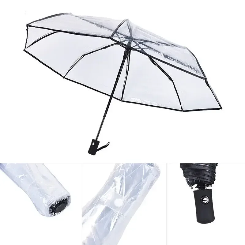Automatic Umbrella 1PC Transparent Folding Easy Carry Windproof Rain Women Fashion