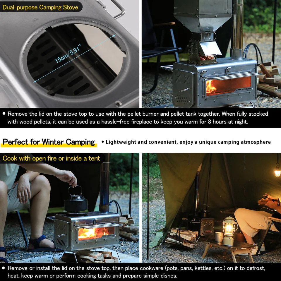 Soomloom Stainless Steel Firewood Stove with Side Shelf Firewood