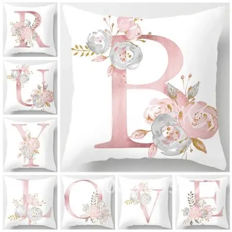 

Decorative Pink Pillow Cushion Cover for Sofa Polyester Letter Poduszka Fengrise Cuscini Oreiller Cushions Pillowcover