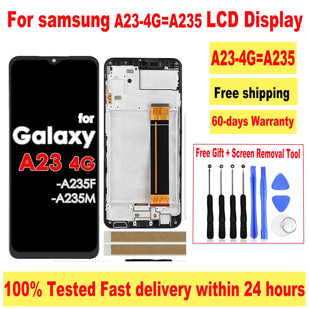 

100% протестированные ЖК-экраны для Samsung Galaxy A23 A235, ЖК-дисплей, сенсорный экран, дигитайзер, запасные части для Samsung Galaxy A235