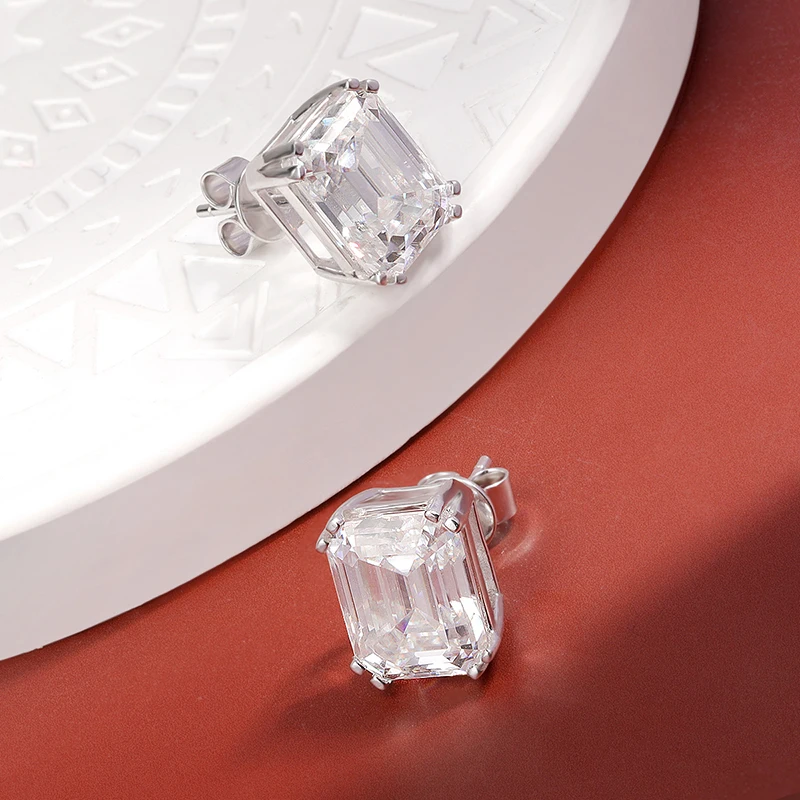 OEVAS Real 8CT Emerald Cut D Color Moissanite Stud Earrings Gifts Fine Jewelry For Women 925 Sterling Silver Top Quality
