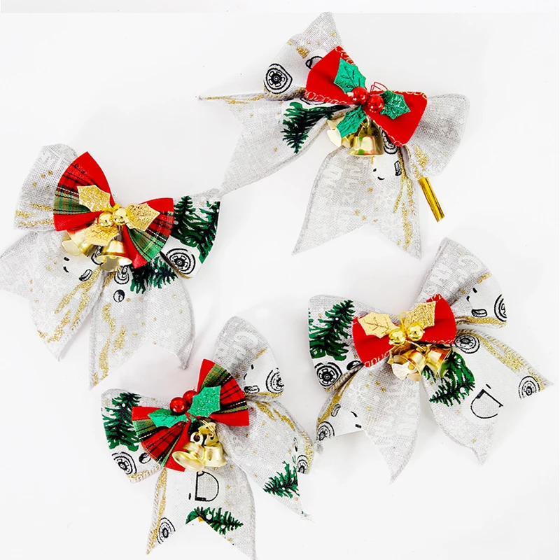 Paquete de 4 pequeños lazos de campana para árbol de Navidad, adornos para el hogar, bodas, fiestas, regalos de Año Nuevo, manualidades con lazos