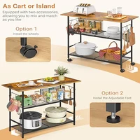 Rolling Kitchen Island Cart with 3 Shelves & 6 Hooks, Microwave Stand with Lockable Wheels, Metal Frame for Dining Living Room 3
