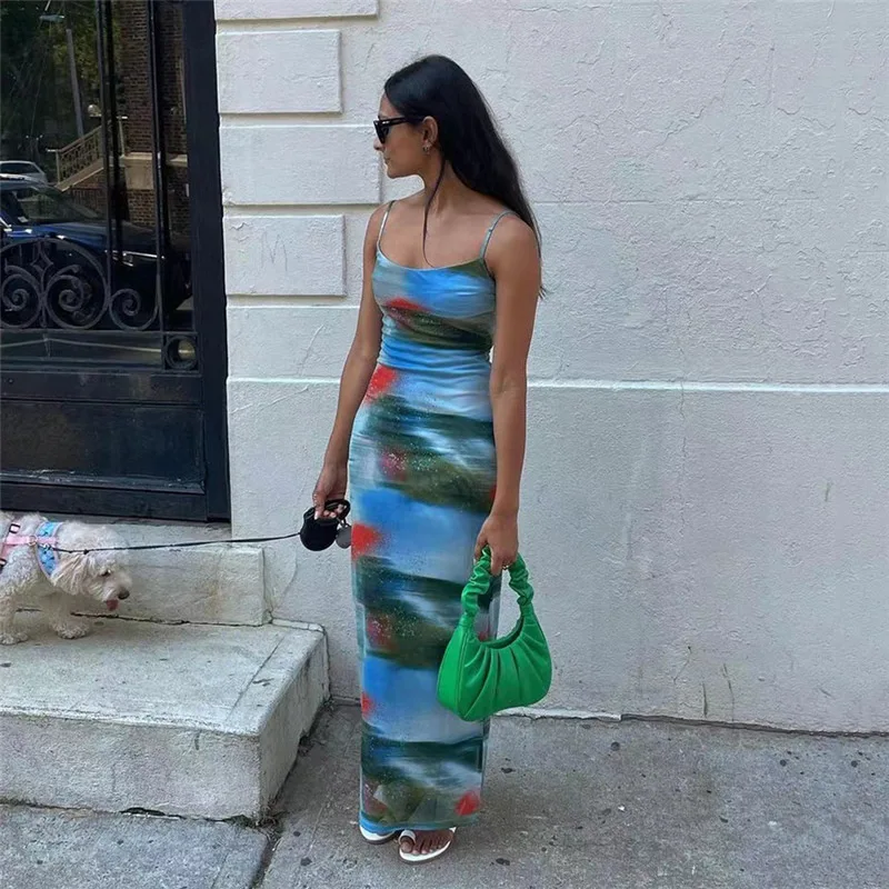 Contrast Casual For Women Dress Printed Slim Hot Backless Split Holiday Halter Dresses Outfits Off-Shoulder Summer Dress