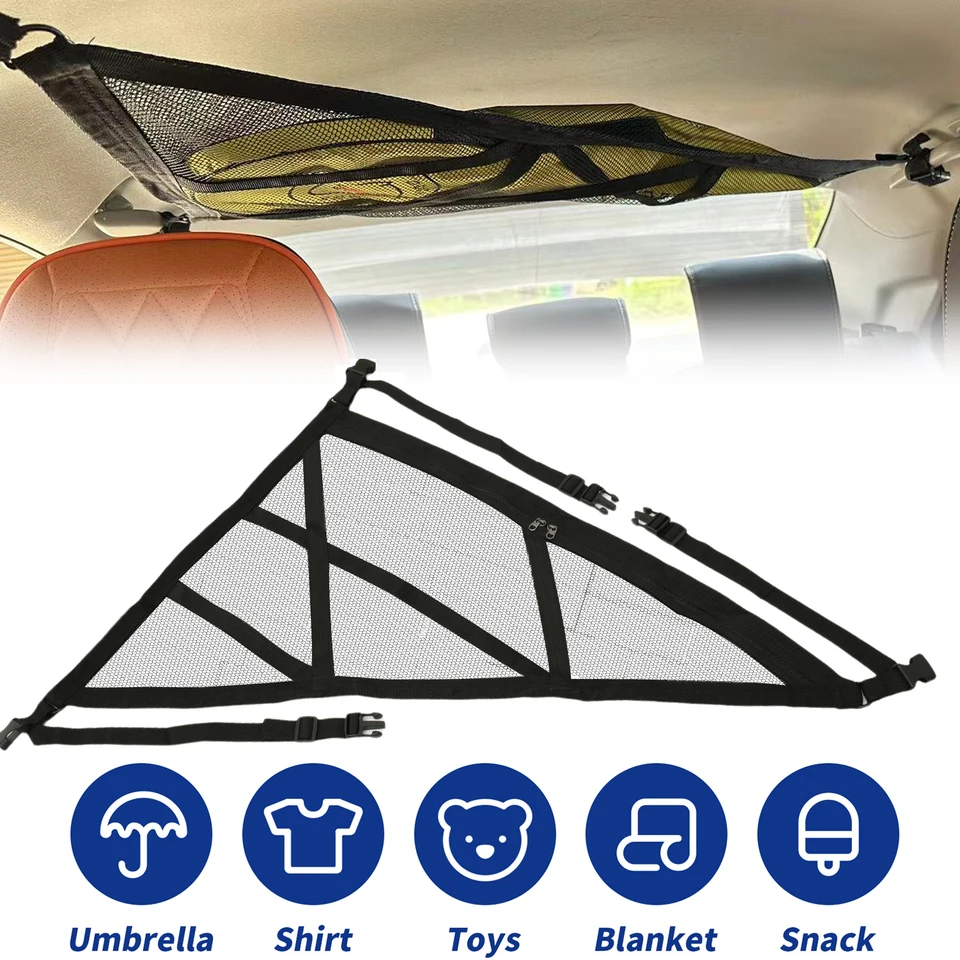 Rete Portaoggetti Da Soffitto Per Auto - Triangolare, Doppio Strato, Universale - Perfetta Per Campeggio, SUV E Oggetti Voluminosi - 2
