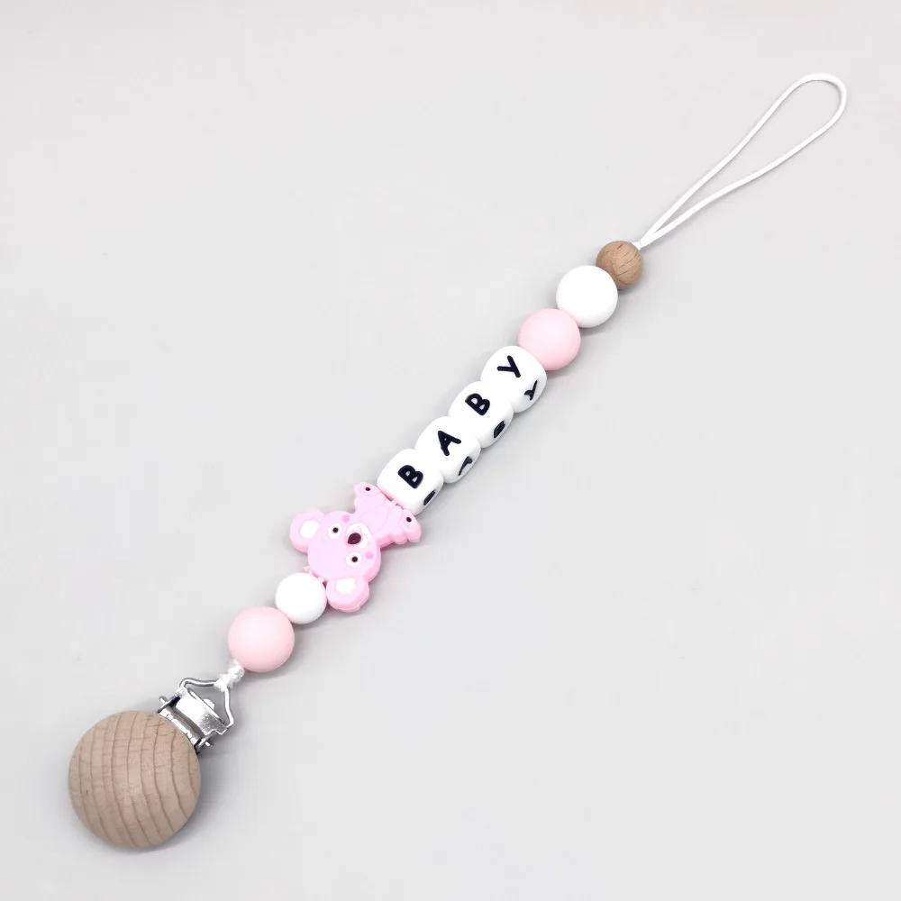 Koala Baby Pacifier Clip, BPA-Free Silicone Beads & Wooden Bead Pacifier Holder, Colorful Infant Soother Chain