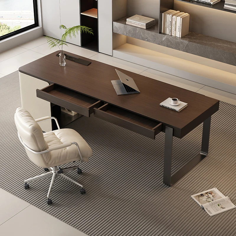 

Italian Minimalist Office Desk Home Study Luxury Modern Designer Solid Wood Computer Desk Boss Work Mesa Office Furniture KMOD