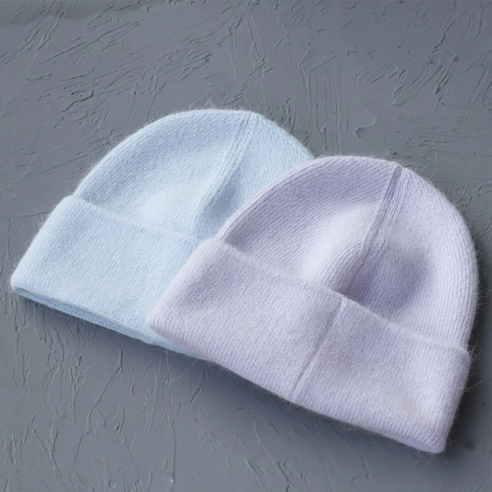 2024 Angora Winter mütze für Frauen Kaninchen fell flauschige gestrickte Mützen Hut Motorhaube weibliche weiche warme Ski Skull ies Mützen – Detail 17