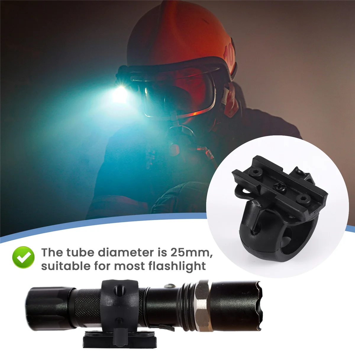 ABZV-Quick Release Flashlight Clamp Holder Mount for Fast Helmet Universal (FAST, MICH, IBH, etc. with Rail Helmet) 2.5cm
