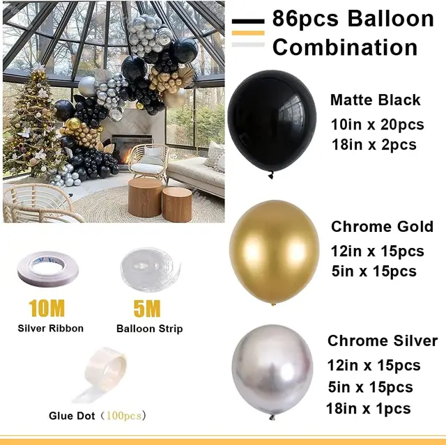 Kit arche ballons or noir - Espace fete