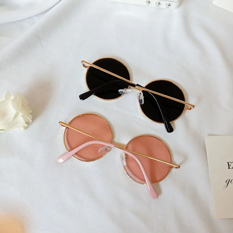 New round frame children's sunglasses baby stand glasses fashion metal sunglasses