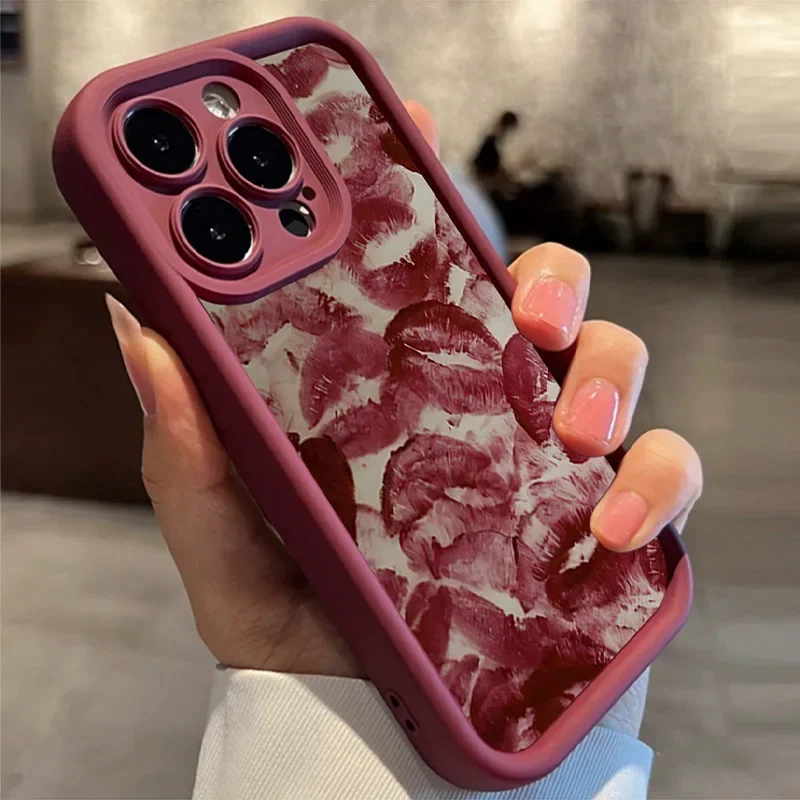 Matte Silicone Phone Case with Lips Kiss Design