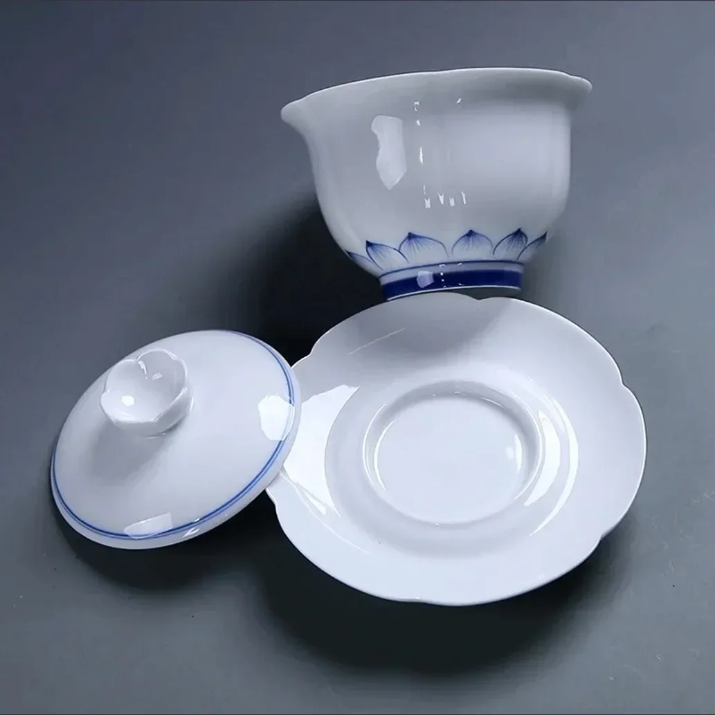Jingdezhen-Chinese Gaiwan Tea Bowl, Household Porcelain Cups, Beautiful Teaware Teacup and Saucer Set, Ceramic Drinkware Tureen tea set