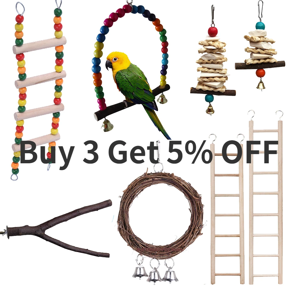 Birds Pets Parrots Ladders Climbing Toy Hanging Colorful Balls With Natural Wood Parrot Toys for