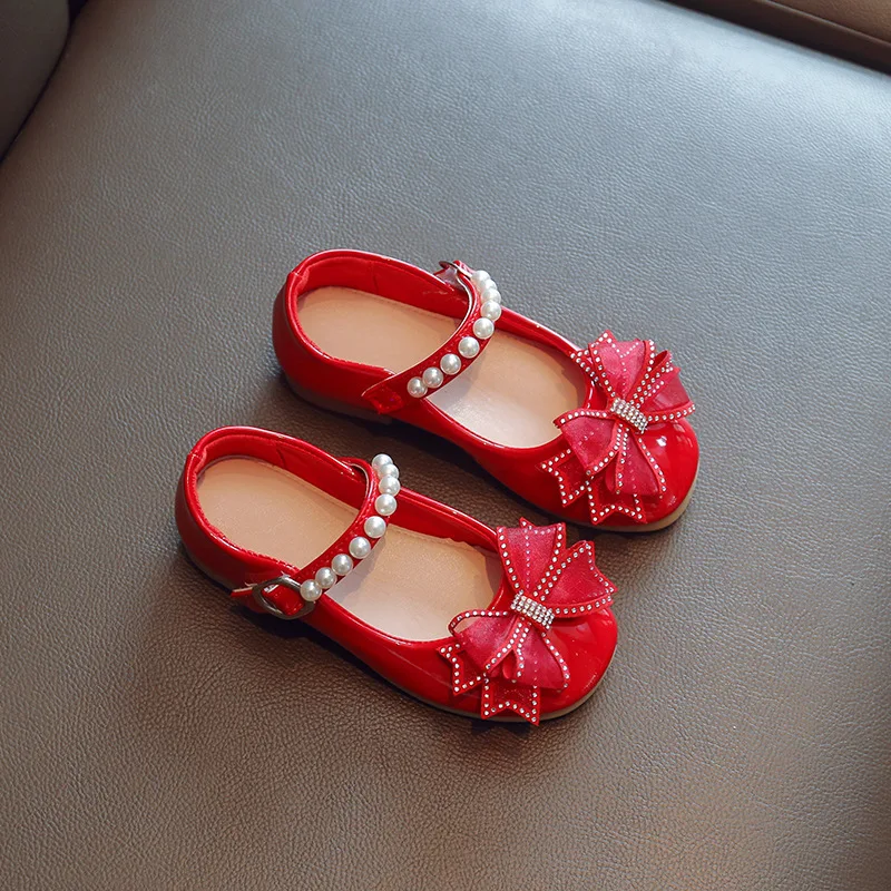 Red Black Childrens Leather Shoes Girls Princess Shoes For Party Wedding Kids Dance Performance Chaussure Fille 3-12T